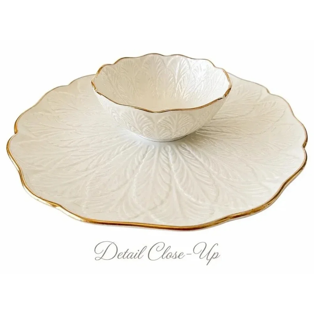 LENOX Greenfield Collection Chip & Dip Gold Trim 10.5